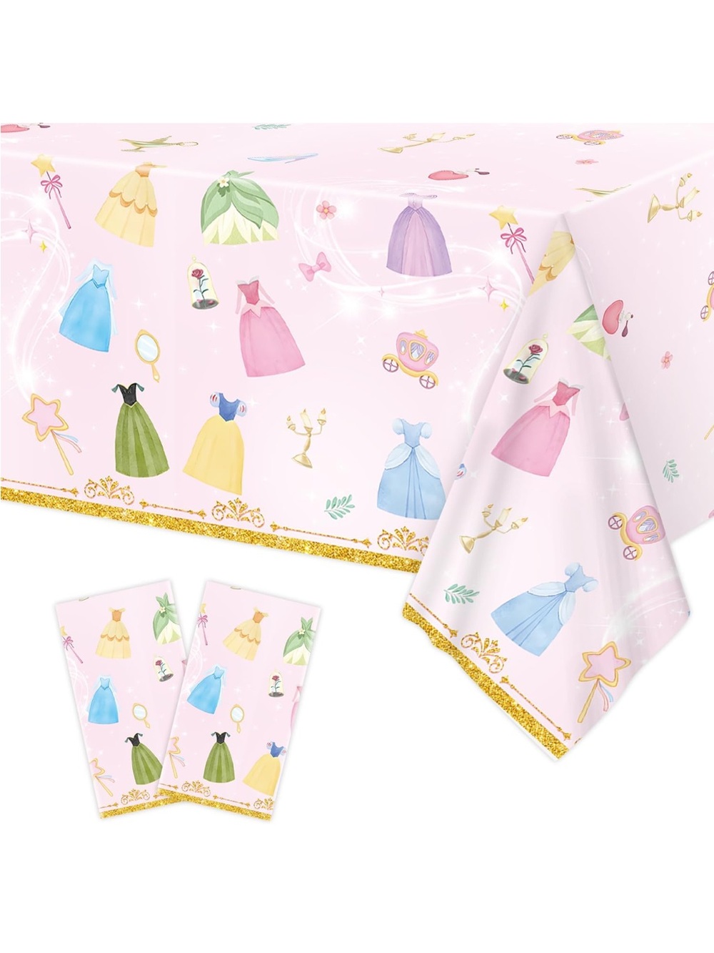 2 New Pink Princess Dress Party Tablecloth and Napkins - Home Party Supplies
